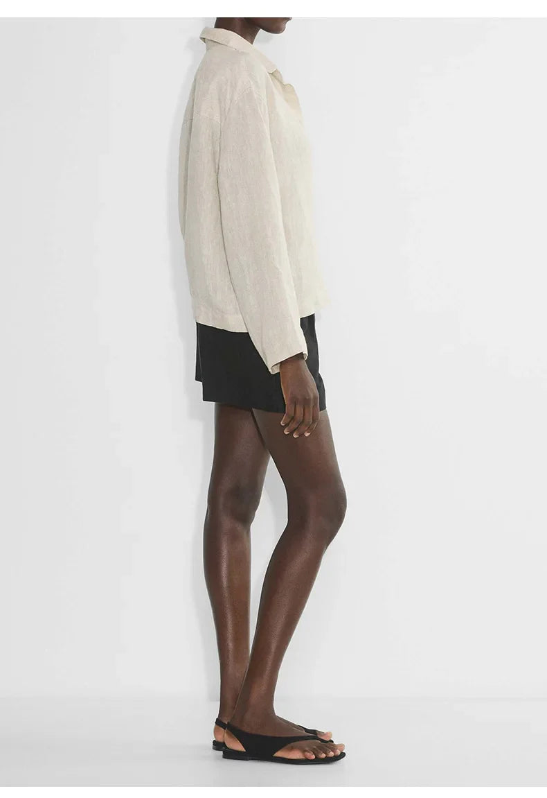 Morgan & Brooke | Natural Polo Collar Relaxed Fit Linen Pullover