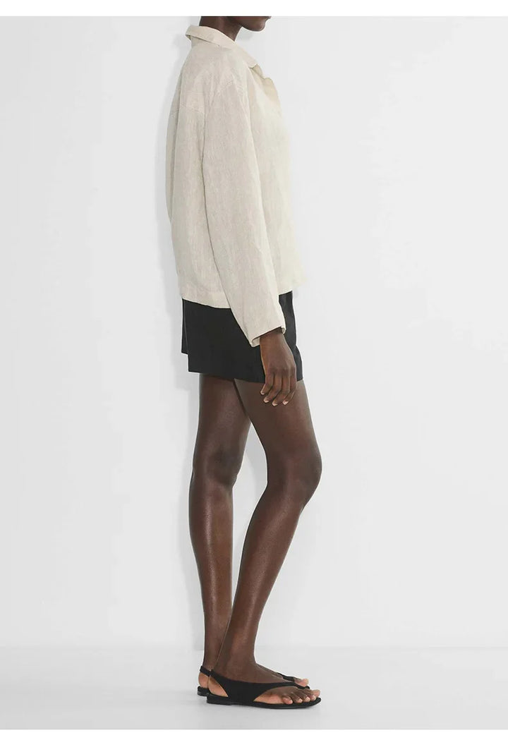 Morgan & Brooke | Natural Polo Collar Relaxed Fit Linen Pullover