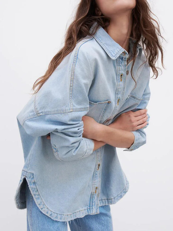 Morgan & Brooke | Light Wash Cropped Button-Up Denim Jacket