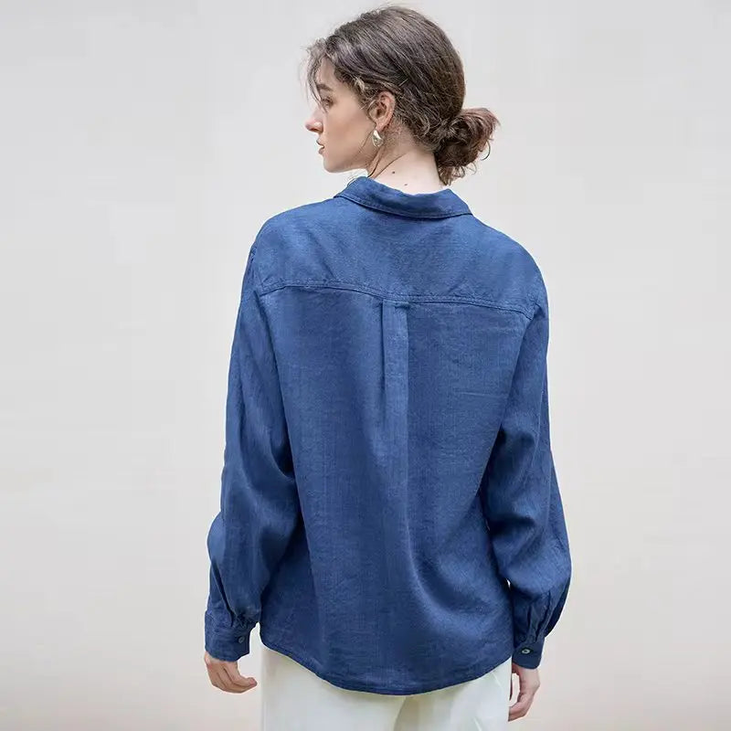 Morgan & Brooke | Indigo Relaxed Fit Button-Up Linen Shirt
