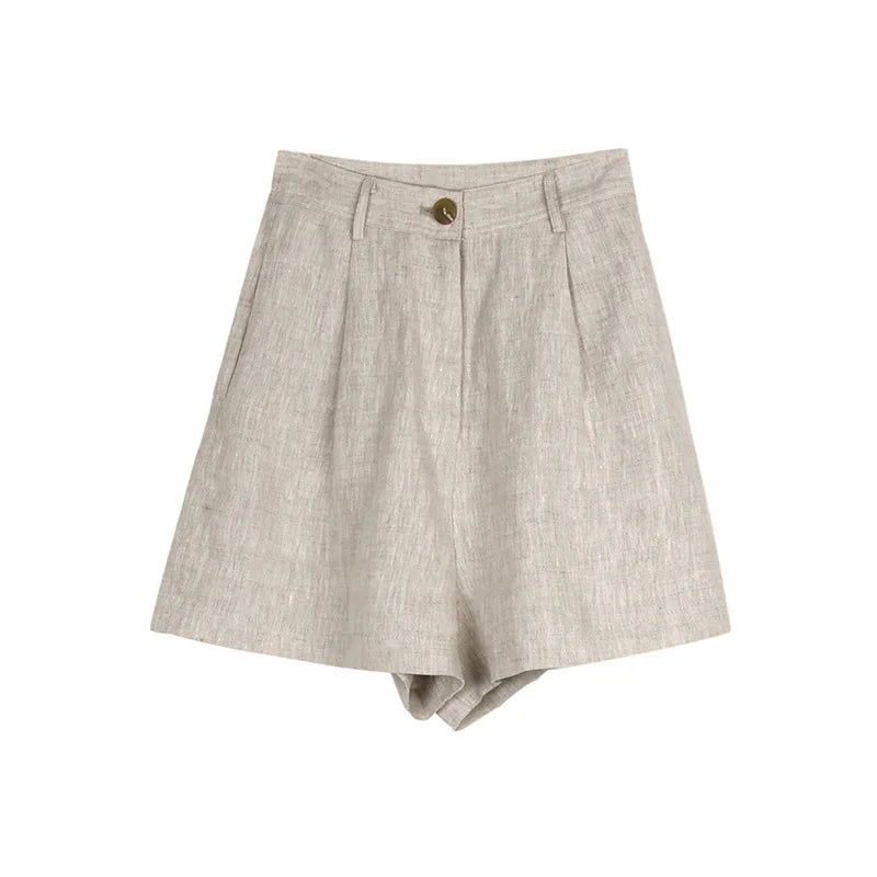 Morgan & Brooke | Stone Tailored High-Waist Linen Shorts