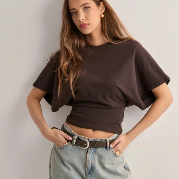 Morgan & Brooke | Ivory Draped Relaxed Fit Cotton Tee