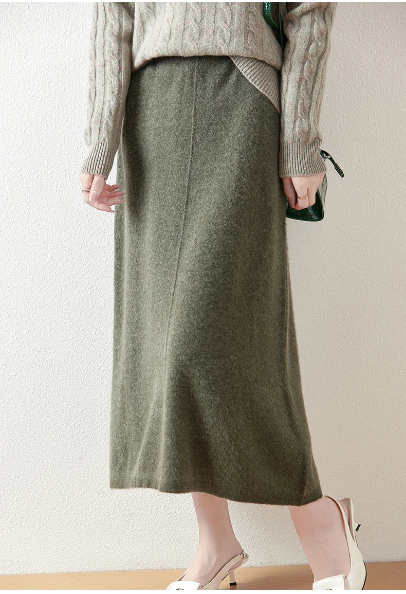 Morgan & Brooke | Charcoal High-Waist Pencil Wool Skirt