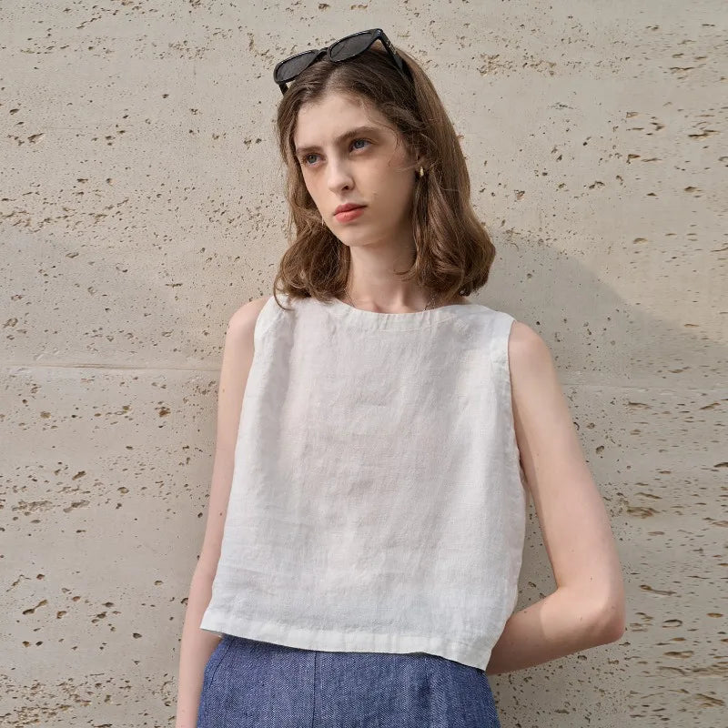 Morgan & Brooke | Natural Asymmetric Linen Crop Top