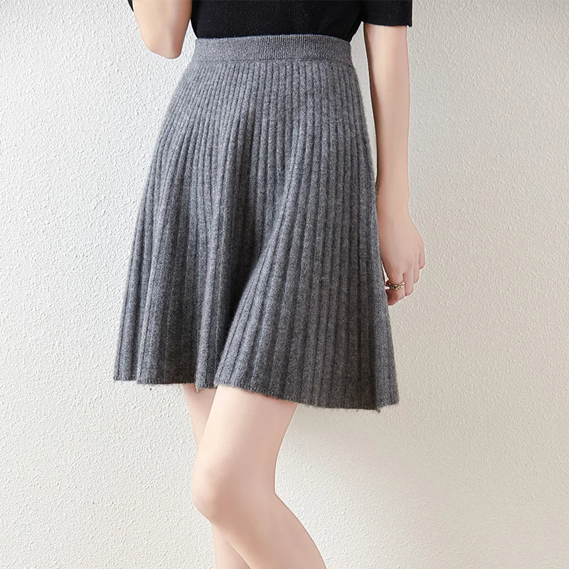 Morgan & Brooke | Charcoal A-Line Knit Merino Wool Skirt