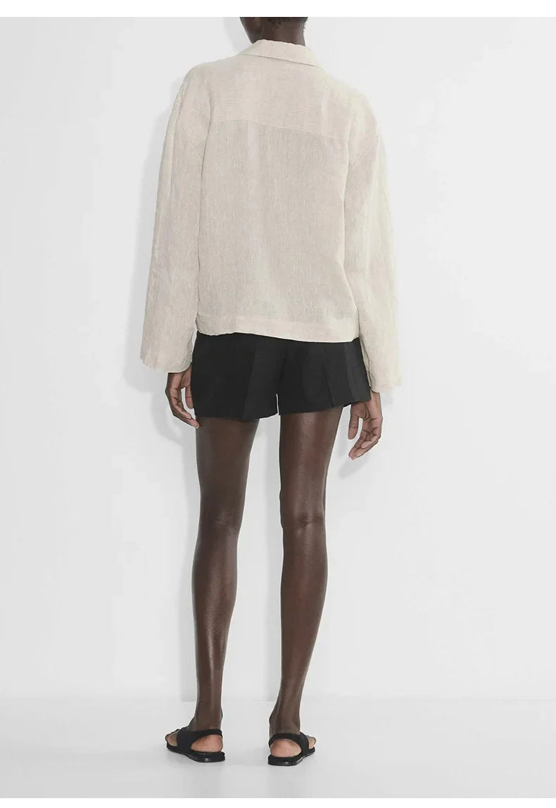 Morgan & Brooke | Natural Polo Collar Relaxed Fit Linen Pullover