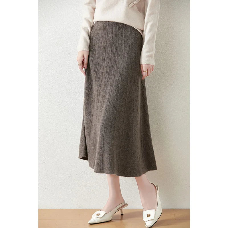 Morgan & Brooke | High-Waist Ribbed Merino Knit Skirt