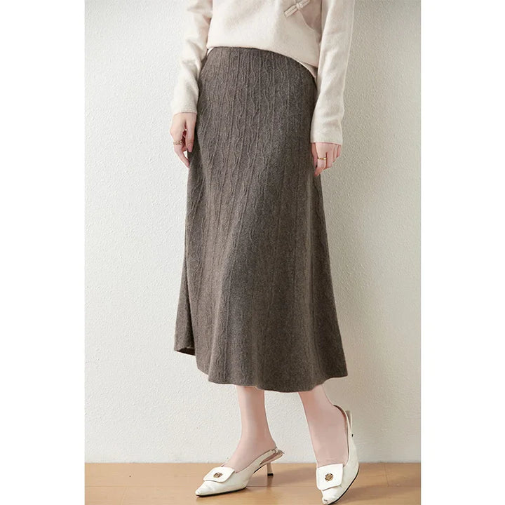 Morgan & Brooke | High-Waist Ribbed Merino Knit Skirt
