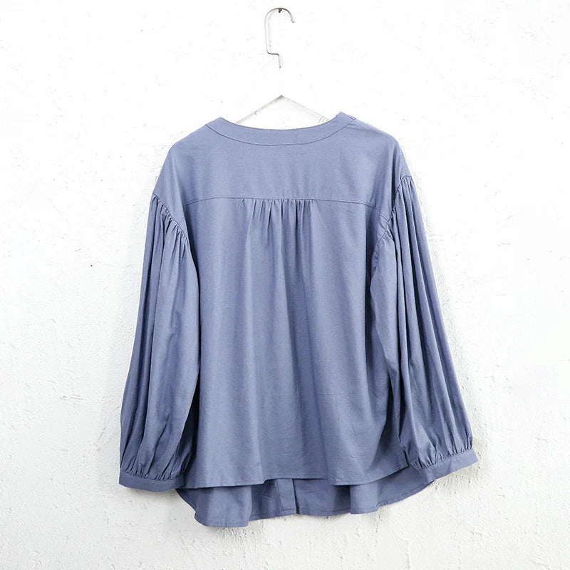 Morgan & Brooke | Gathered Lantern-Sleeve Relaxed-Fit Cotton Blouse