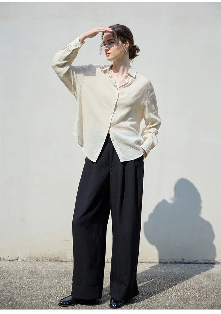 Morgan & Brooke | Natural Relaxed-Fit Button-Up Ramie Shirt