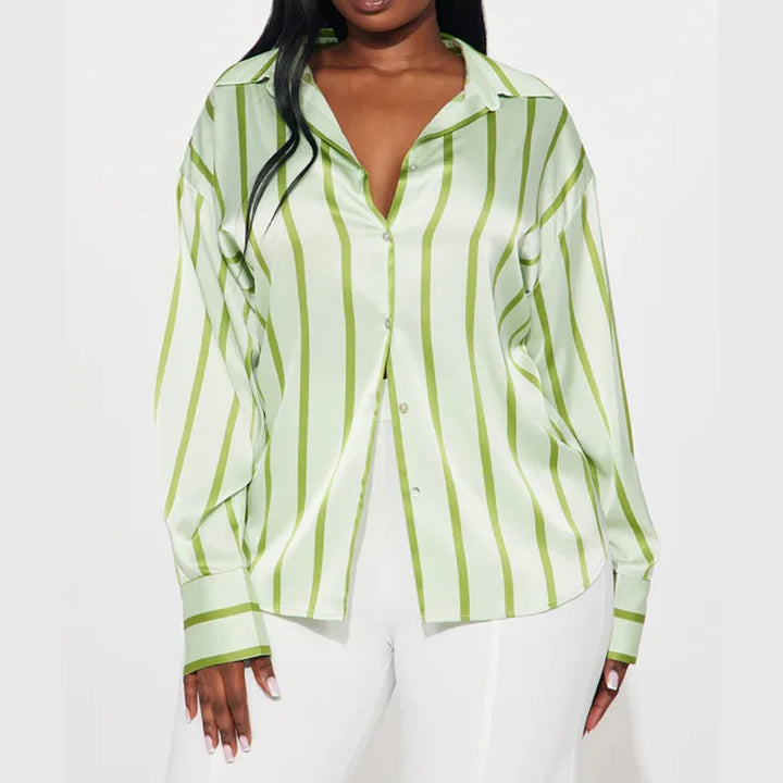 Morgan & Brooke | Striped Satin Button-Up Shirt