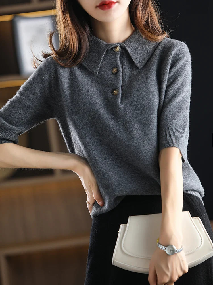 Morgan & Brooke | Charcoal Polo Collar Wool Sweater