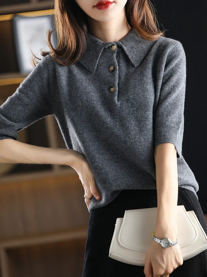 Morgan & Brooke | Charcoal Polo Collar Wool Sweater