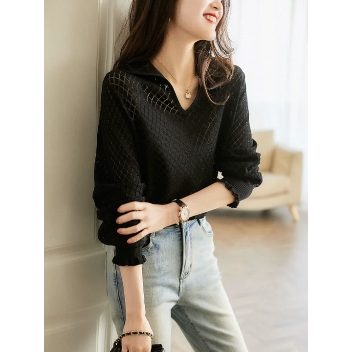 Morgan & Brooke | Ivory Diamond Pointelle Knit Top