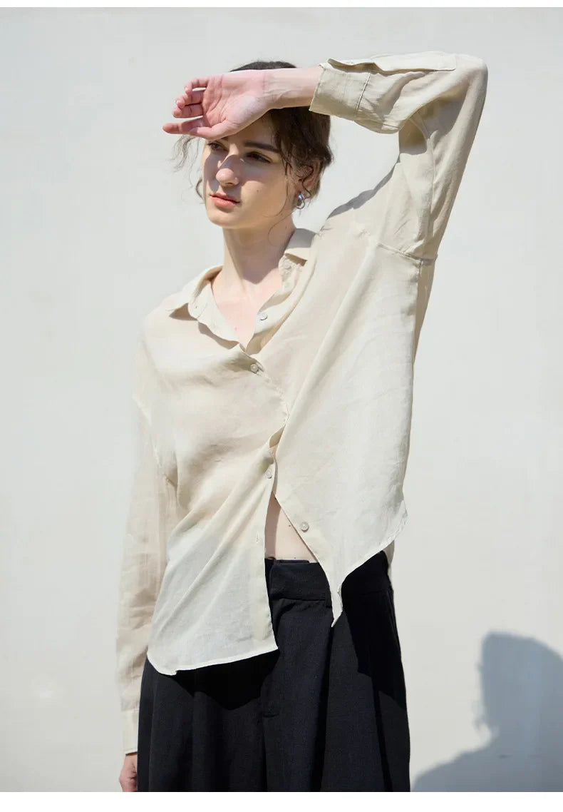 Morgan & Brooke | Natural Relaxed-Fit Button-Up Ramie Shirt