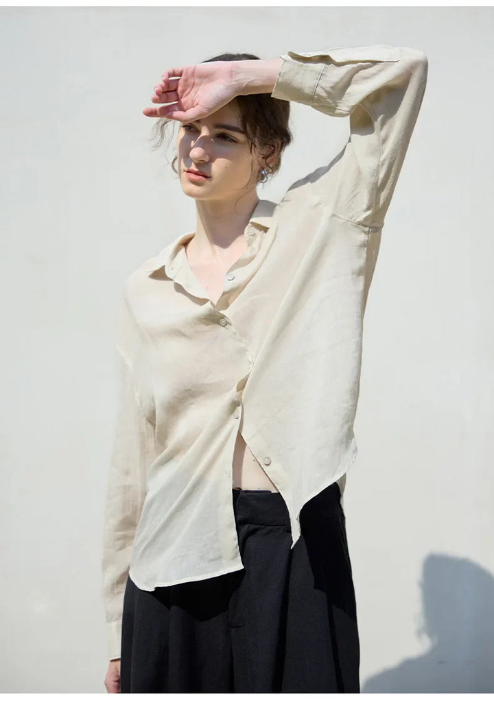 Morgan & Brooke | Natural Relaxed-Fit Button-Up Ramie Shirt