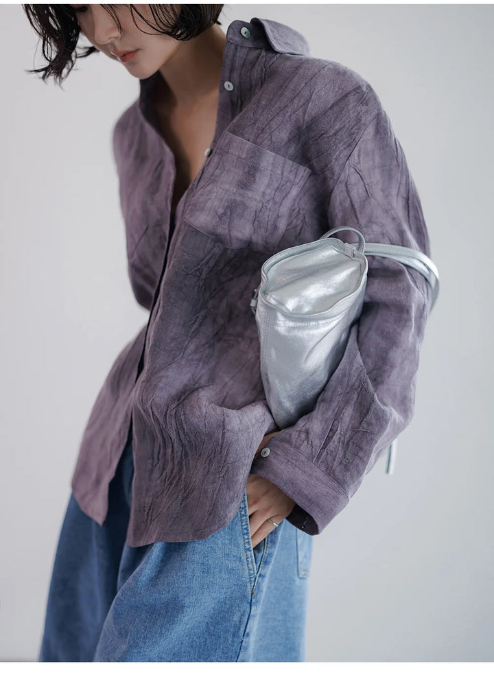 Morgan & Brooke | Natural Pleated Button-Up Linen Shirt