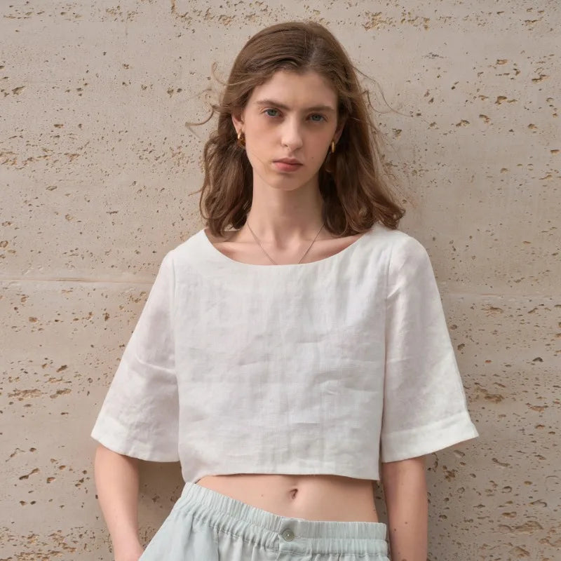 Morgan & Brooke | Boxy Cropped Linen Top