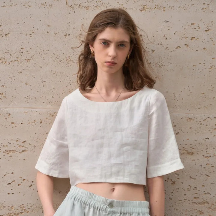 Morgan & Brooke | Boxy Cropped Linen Top