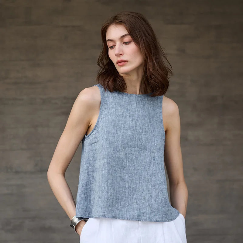Morgan & Brooke | Light Blue Reversible Chambray-Linen Vest
