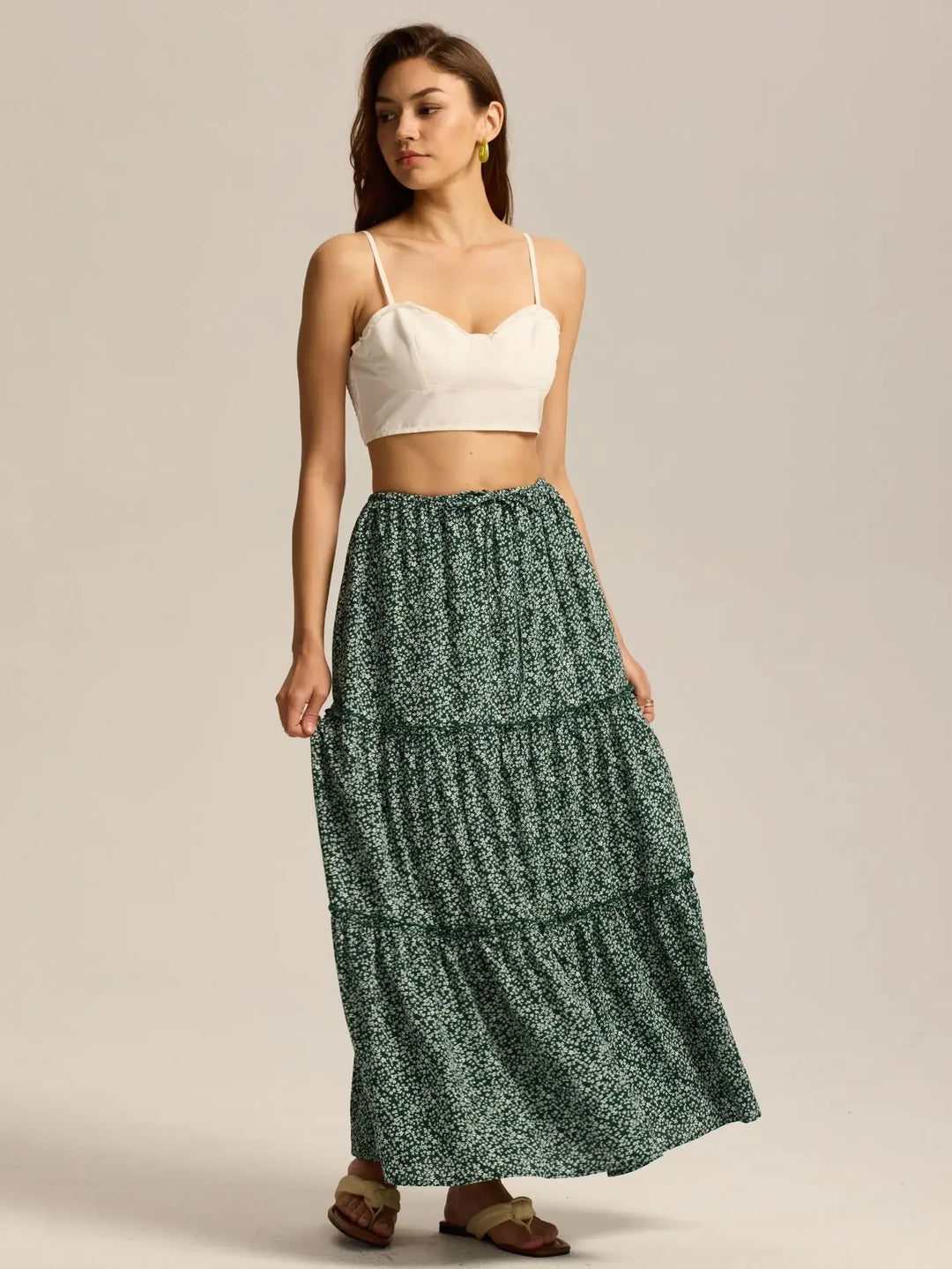 Morgan & Brooke | Printed Tiered Lightweight Maxi Skirt