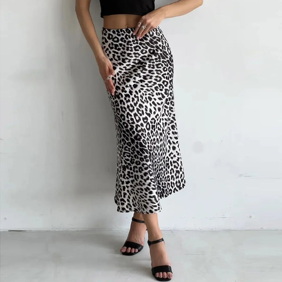 Morgan & Brooke | Leopard Print Midi Satin Skirt