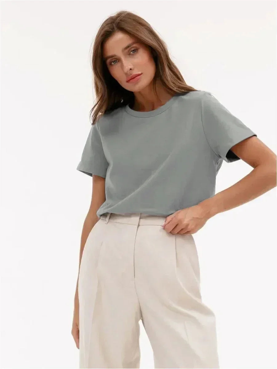 Morgan & Brooke | Short-Sleeve Crew Neck 100% Cotton Tee