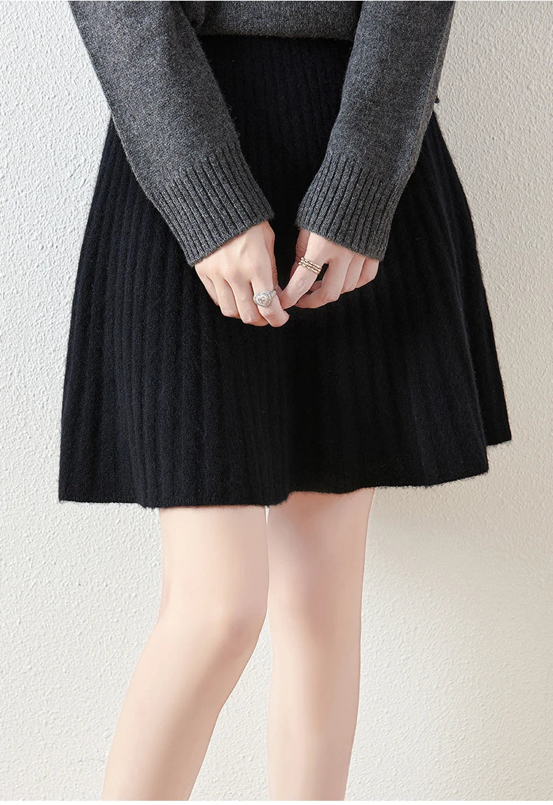 Morgan & Brooke | Charcoal A-Line Knit Merino Wool Skirt