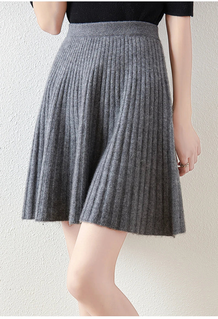Morgan & Brooke | Charcoal A-Line Knit Merino Wool Skirt