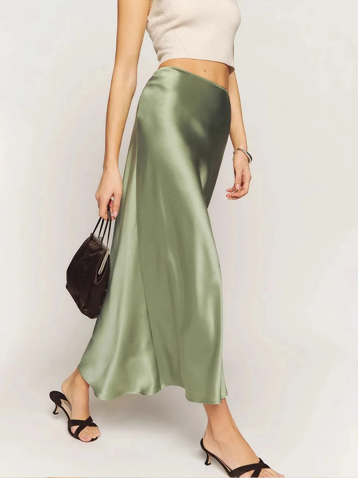 Morgan & Brooke | High-Waist Bias-Cut Satin Midi Skirt