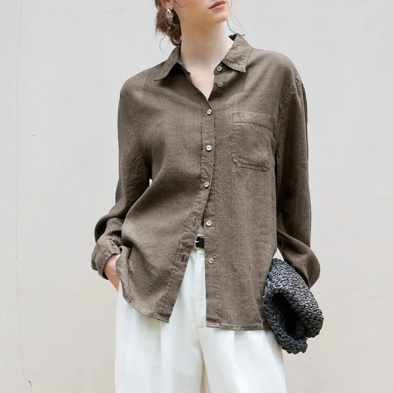 Morgan & Brooke | Indigo Relaxed Fit Button-Up Linen Shirt