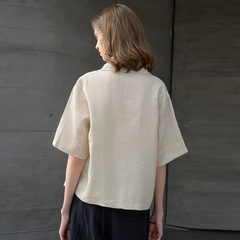 Morgan & Brooke | Relaxed Fit Polo Collar Linen Top