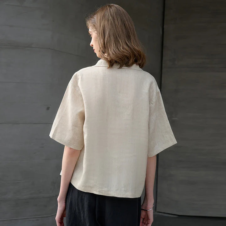Morgan & Brooke | Relaxed Fit Polo Collar Linen Top