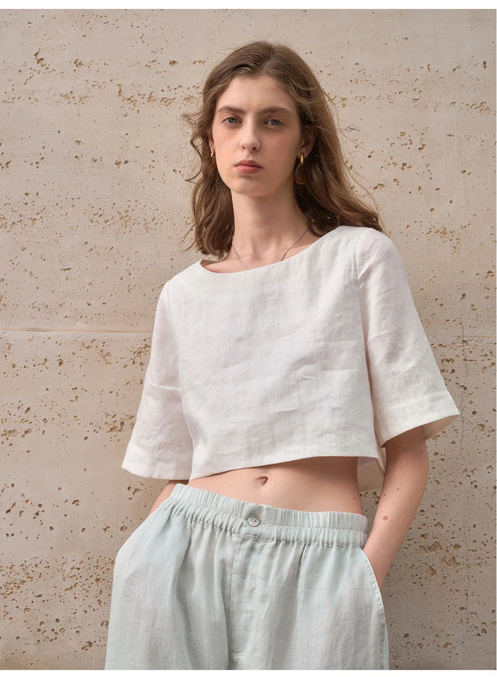 Morgan & Brooke | Boxy Cropped Linen Top