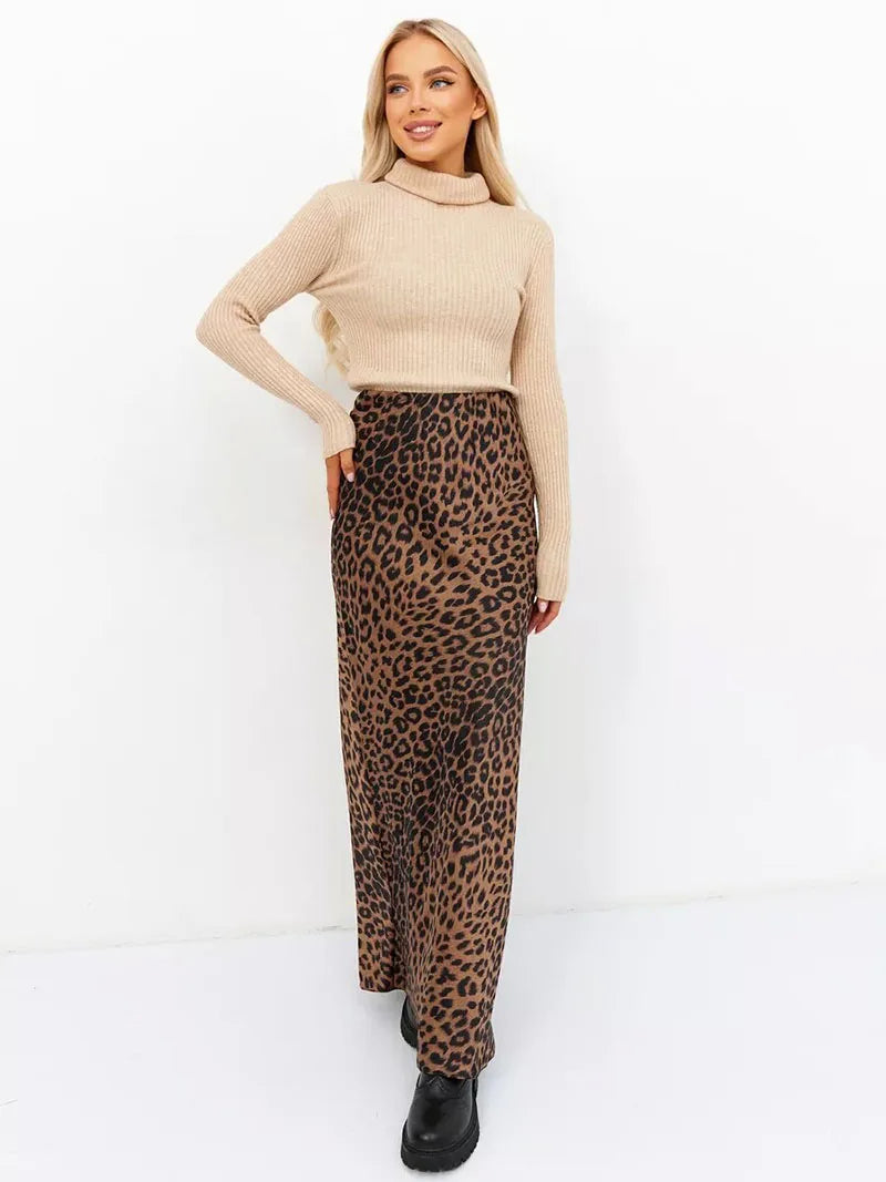 Morgan & Brooke | Leopard Print Midi Satin Skirt