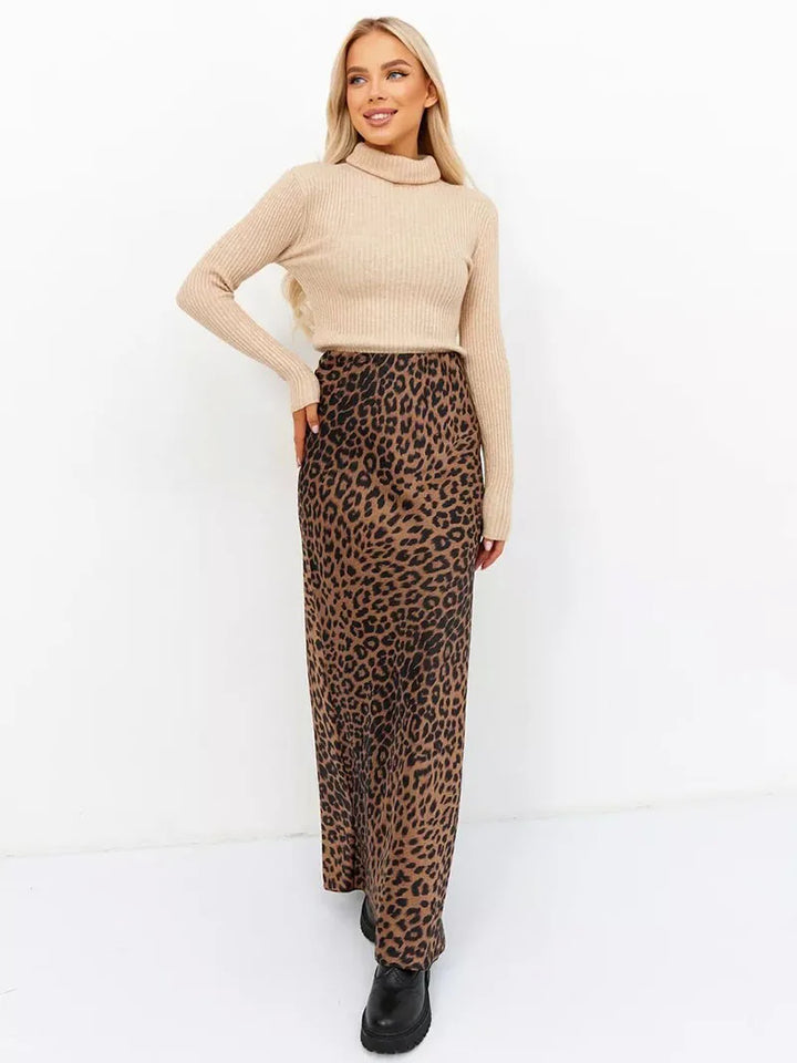 Morgan & Brooke | Leopard Print Midi Satin Skirt