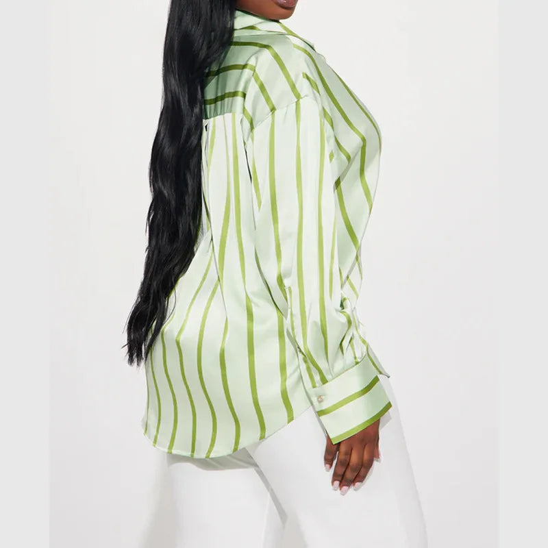 Morgan & Brooke | Striped Satin Button-Up Shirt