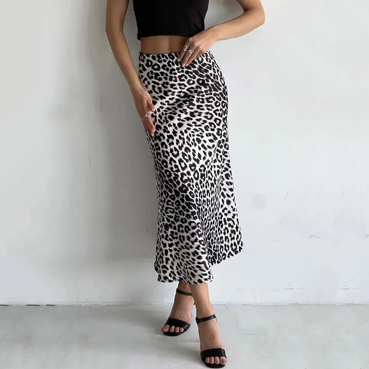 Morgan & Brooke | Leopard Print Midi Satin Skirt