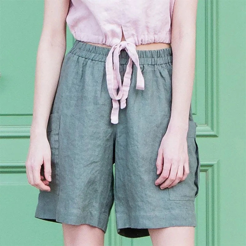 Morgan & Brooke | Relaxed-Fit Cargo Linen Shorts