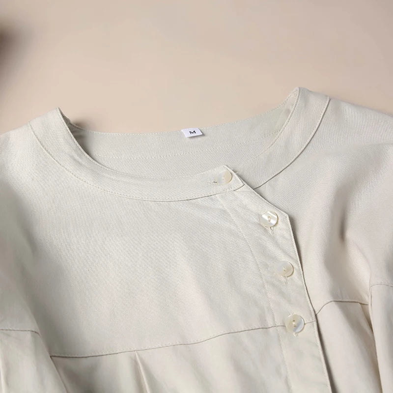 Morgan & Brooke | Gathered Lantern-Sleeve Relaxed-Fit Cotton Blouse
