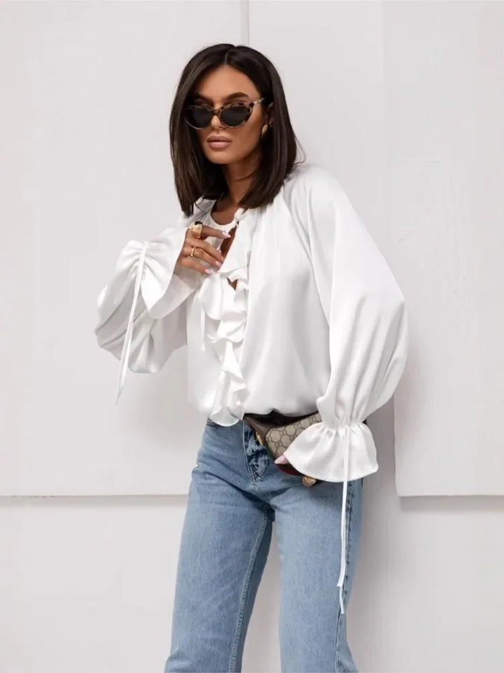 Morgan & Brooke | Ruffled Satin Blouse
