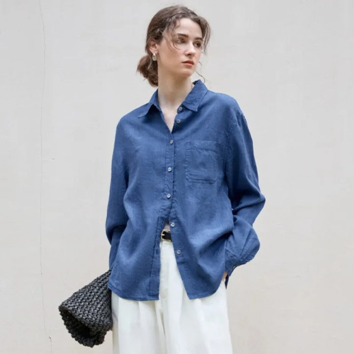 Morgan & Brooke | Indigo Relaxed Fit Button-Up Linen Shirt