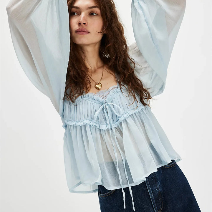 Morgan & Brooke | Sheer Tie-Neck Chiffon Blouse