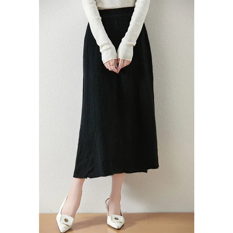 Morgan & Brooke | High-Waist Ribbed Merino Knit Skirt