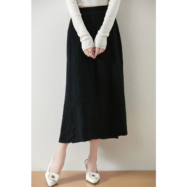 Morgan & Brooke | High-Waist Ribbed Merino Knit Skirt