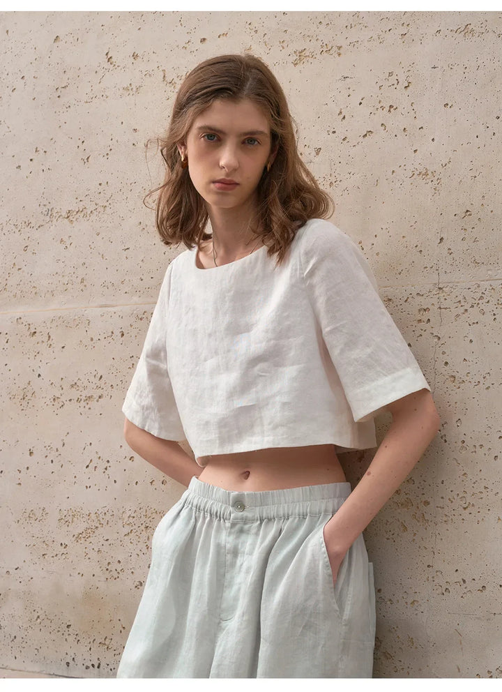 Morgan & Brooke | Boxy Cropped Linen Top