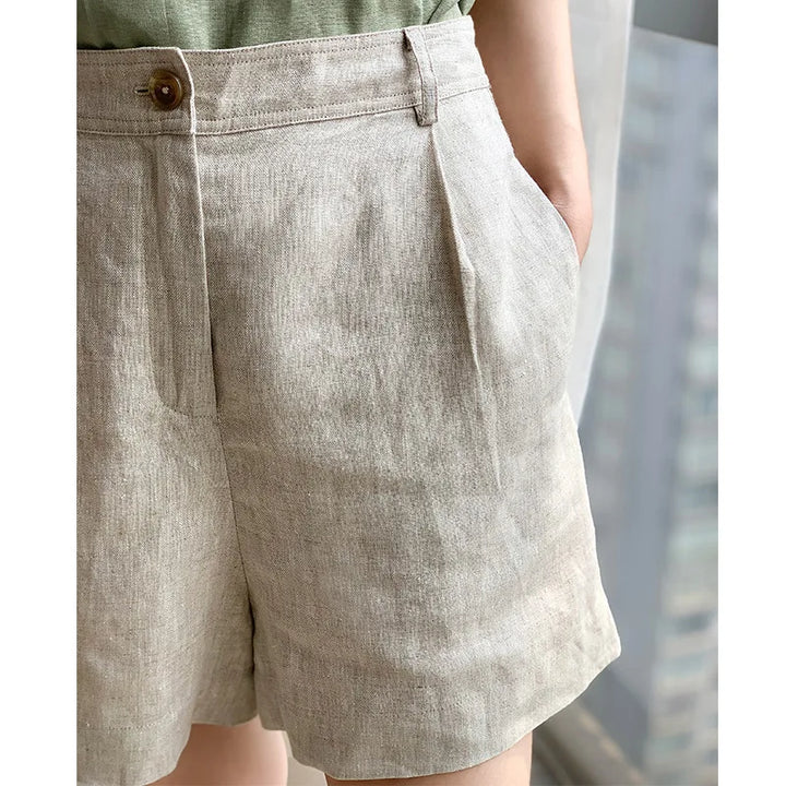 Morgan & Brooke | Stone Tailored High-Waist Linen Shorts