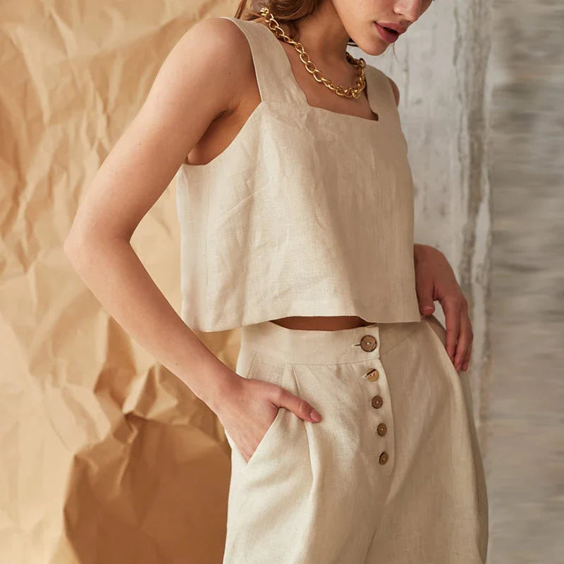 Morgan & Brooke | Square-Neck Cropped Linen Tank