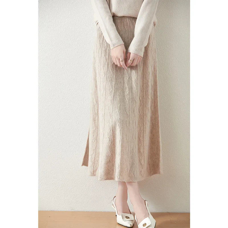 Morgan & Brooke | High-Waist Ribbed Merino Knit Skirt