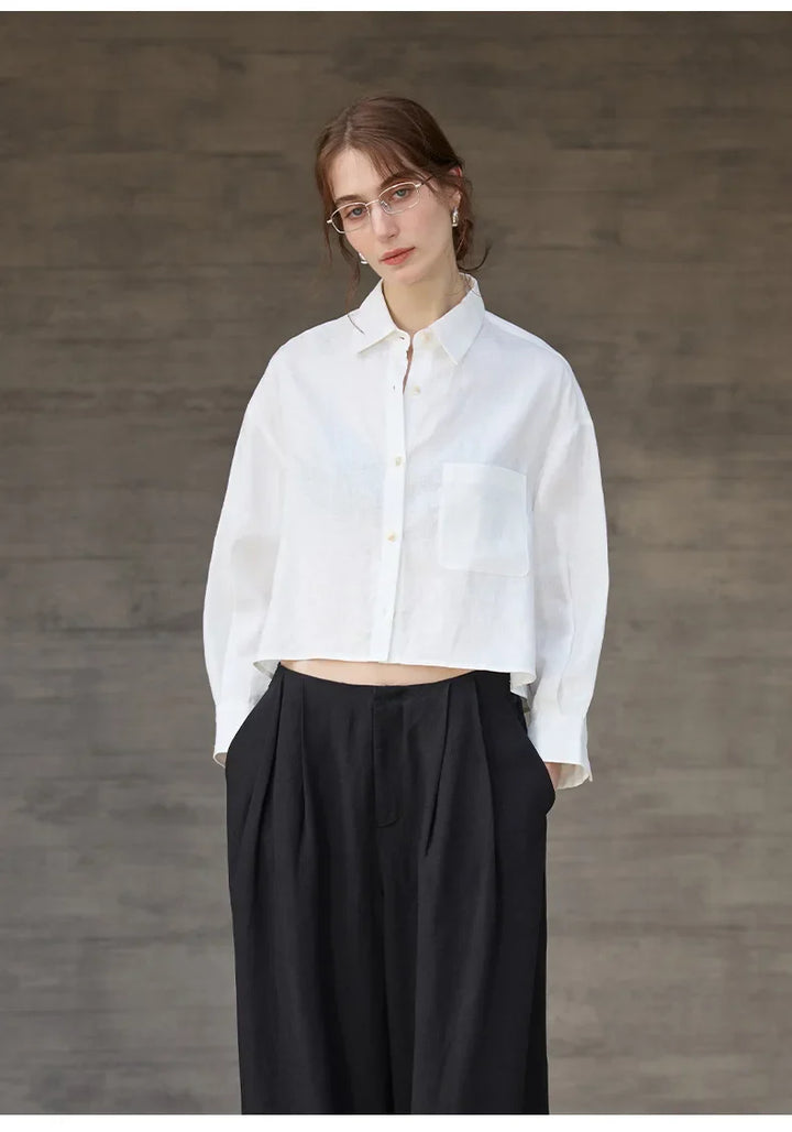 Morgan & Brooke | Cropped Long-Sleeve Linen Shirt